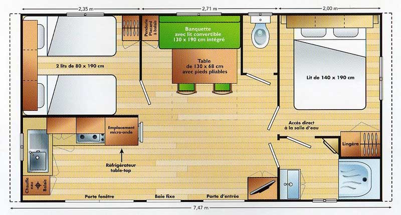 Plan mobil-home 2 chambres